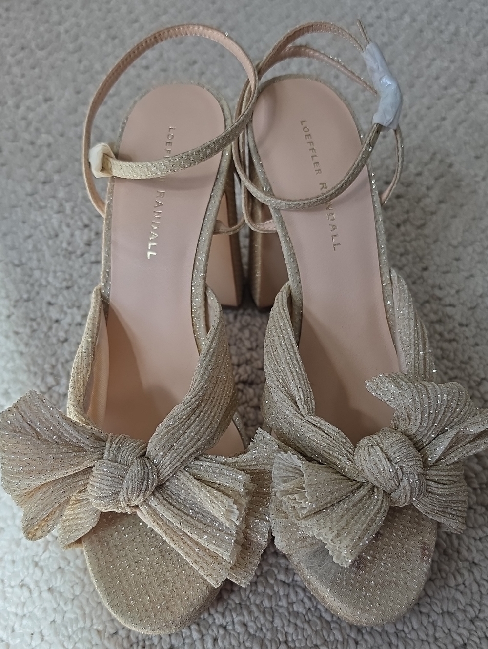Loeffler Randall Sparkle Gold Knotted Bow Block Heels